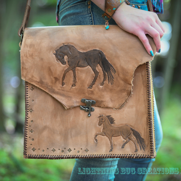 Lightning Bug Creations LLC Handbags - Tooled Leather Horse Bag in Women